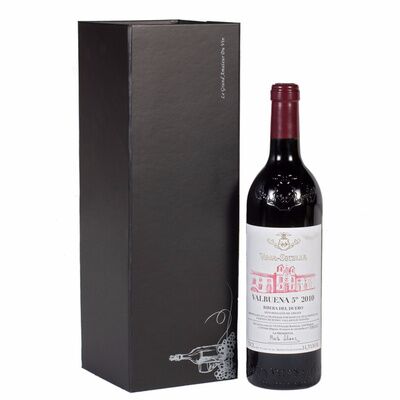 Estuche botella vino tinto D.O Ribera del Duero Vega Sicilia Valbuena 75 CL.