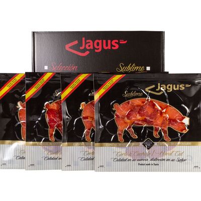 Pack de Caña de lomo bellota 100% iberica Jagus campaña. Pack 6 sobres 70g