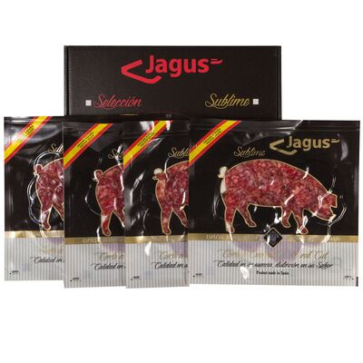 Salchichón loncheado bellota campaña JAGUS. Estuche 6 sobres 90g.