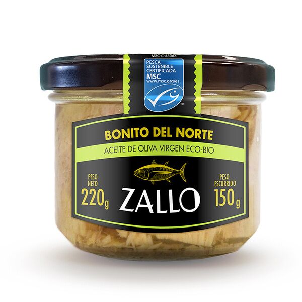 TARROS DE LOMOS BONITO DEL NORTE EN ACEITE DE OLIVA ECO ZALLO 220 GR 